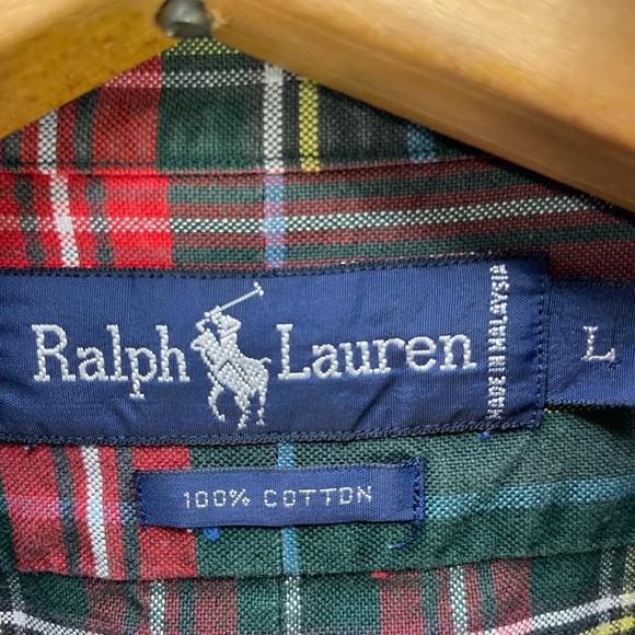 Ralph Lauren Shirt Mens Large Green Red Plaid Button Down Cotton Long Sleeve - Picture 3 of 9